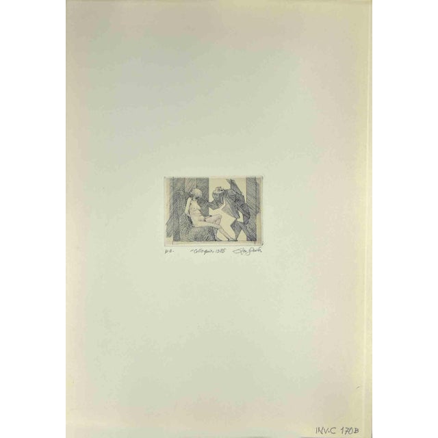 Talk is an original etching and aquatint realized by Leo Guida in 1985. Good condition. Mounted on a white cardboard...