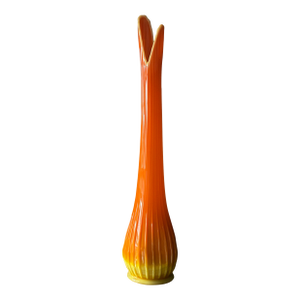 Vintage 60's Bittersweet l.e. Smith Orange Art Glass Swung Vase 30 1/2" Tall MCM Handblown Floor Vase