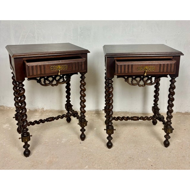 Wood Spanish Barley Twist Nightstands, 1930s, Set of 2 For Sale - Image 7 of 15