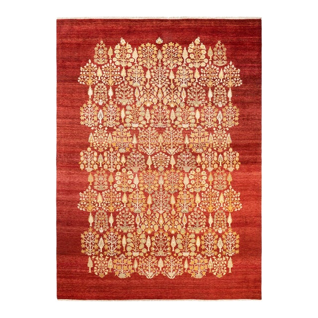 Eclectic, One-of-a-Kind Hand-Knotted Area Rug - Orange, 8' 10" x 12' 2" For Sale