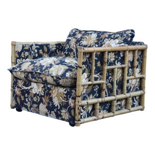 Bamboo Rods and Fabric with Flowers Armchair, 1970s For Sale