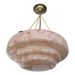 Art Deco Pendant Light in Pink Marble Glass, 1930s For Sale