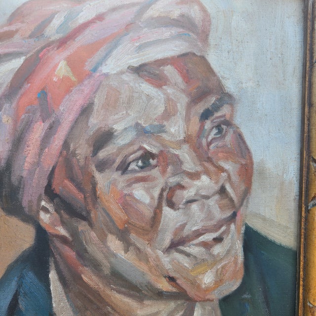 An oil on canvas portrait of an African American Woman. Framed. Unsigned