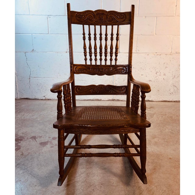 QuarterSawn Oak Hand Carved Rocking Chair Chairish