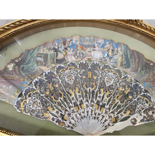 French Stunning Hand Painted Antique Framed French Fan For Sale - Image 3 of 11