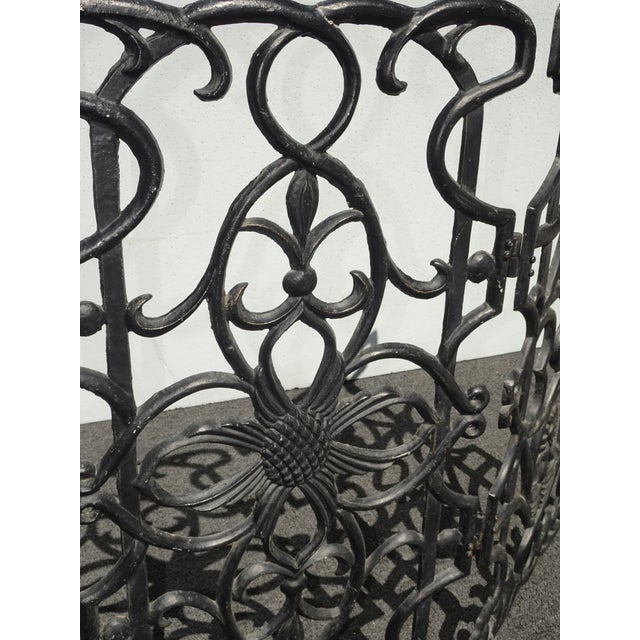 Vintage Spanish Style Cast Iron Three Panel Ornate Black Fireplace Screen For Sale - Image 14 of 18