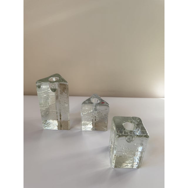 Mid-Century Modern Arkipelago Ice Glass Candleholders by Timo Sarpaneva for Iittala, Finland, 1980s, Set of 3 For Sale - Image 3 of 15