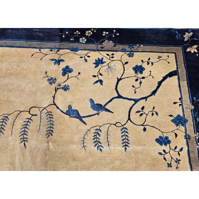 Antique Chinese Peking Rug, Hand-Knotted Wool Pile, Tan Field, 10' x 13' For Sale - Image 17 of 18
