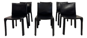 Vintage Black Leather Cab Dining Chairs by Mario Bellini for Cassina, 2000s, Set of 6