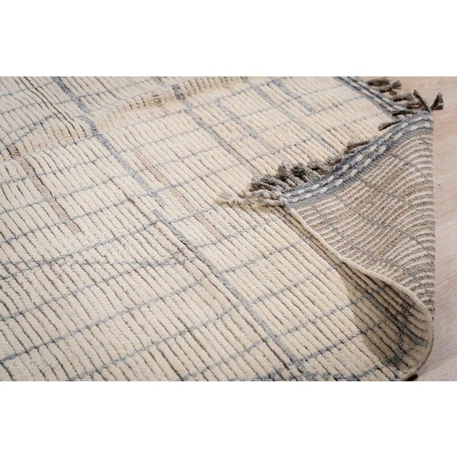 8x13 Ivory Hand-Knotted Wool Linear Blockwork Tribal Modern Carpet Rug For Sale - Image 4 of 8