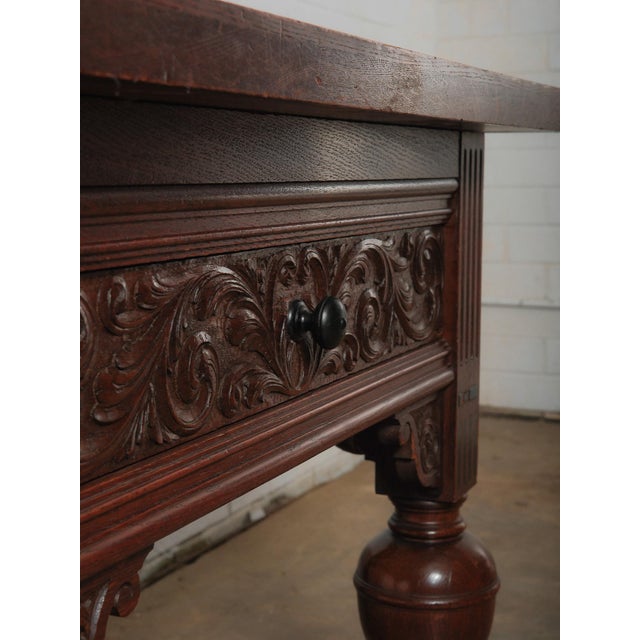 Antique Renaissance Revival Carved Oak Table | Late 19th Century For Sale - Image 9 of 9