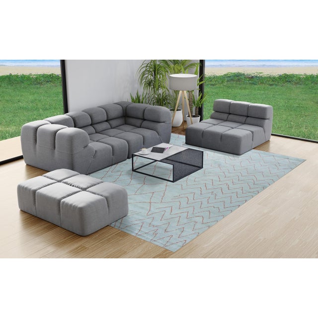 4x8 Isla Moroccan Blue Geometric Modern Hand Knotted Wool Carpet Runner Rug For Sale - Image 9 of 9