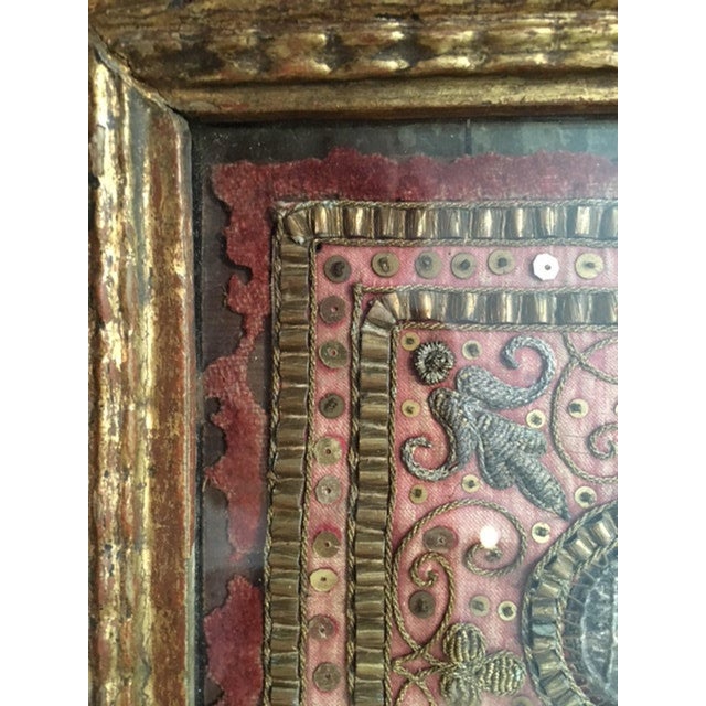 18th Century 18th Century Austrian Reliquary Cloth, Saint Relics, Gold Thread Embroidery For Sale - Image 5 of 5