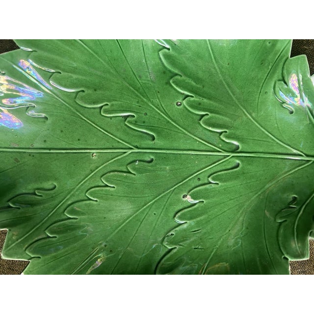 Antique Early 19th Century English Green Glazed Creamware Leaf Shaped Dish For Sale - Image 4 of 10