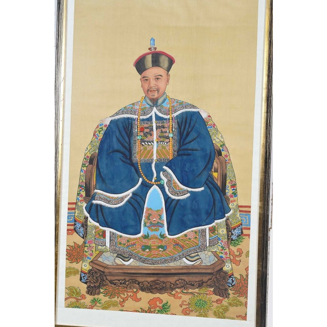 Mid 20th Century Pair Vintage Chinese Ancestral Painted on Silk Framed Portraits For Sale - Image 5 of 8