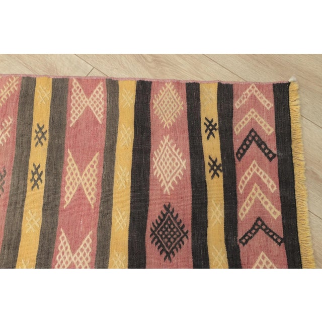 Textile 1950s Traditional Primitive Red Striped Kilim Runner Rug For Sale - Image 7 of 13