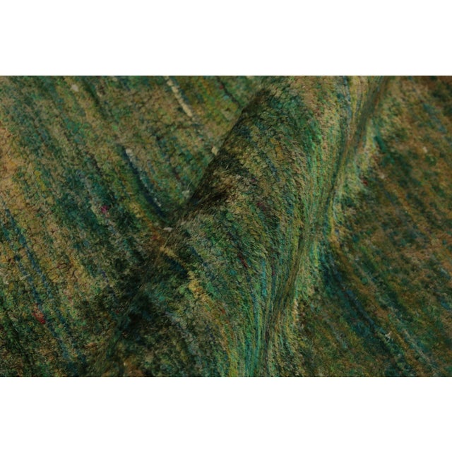 Green Rug & Kilim’s Modern Textural Square Rug, Warm Tone-on-Tone Green and Gold For Sale - Image 8 of 9