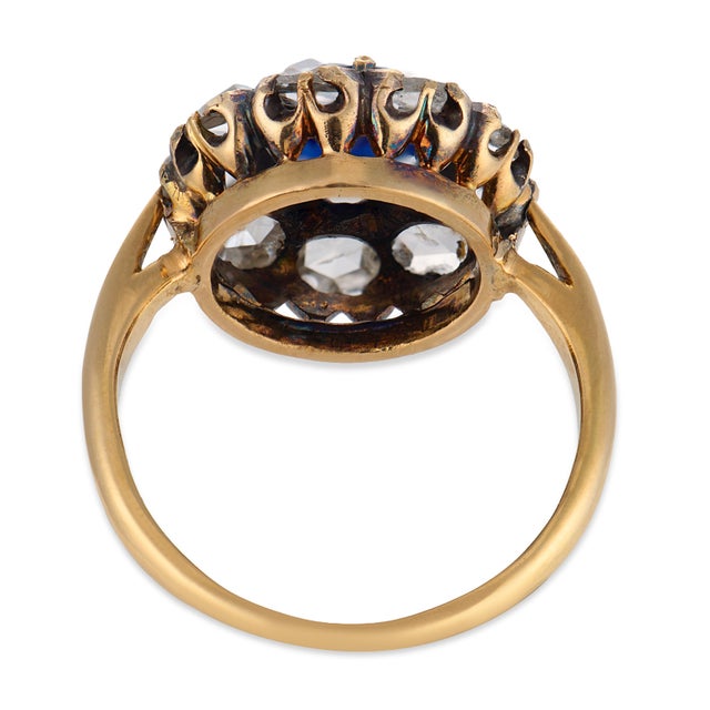 Late 19th Century Victorian Gia 1.10 Carat No Heat Sapphire Diamond 18k Yellow Gold Ring, , Size 7. 25 For Sale In Los Angeles - Image 6 of 6