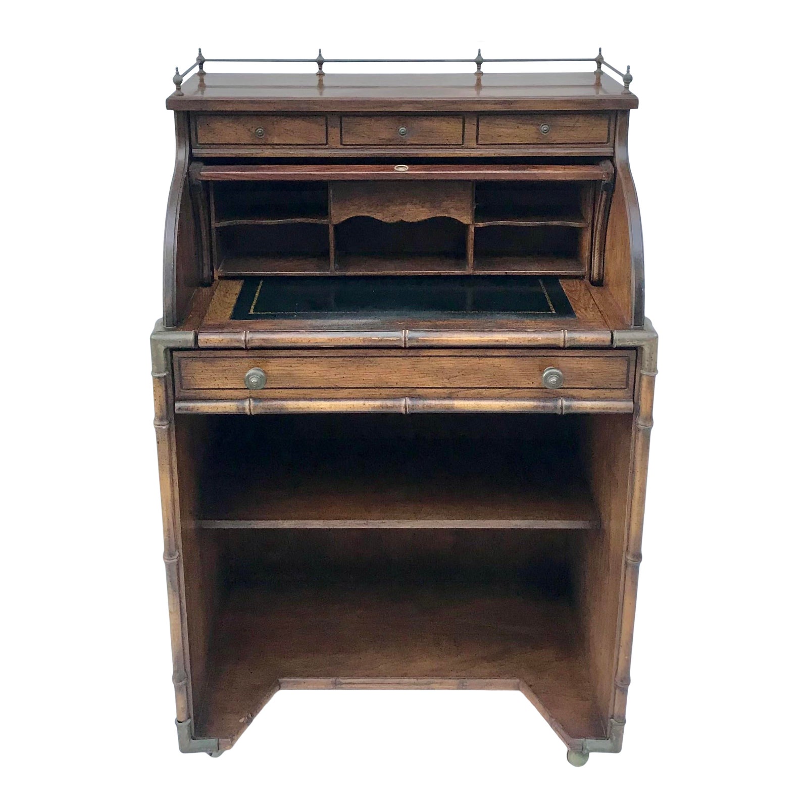 Vintage Faux Bamboo Petite Roll Top Secretary Desk Chairish