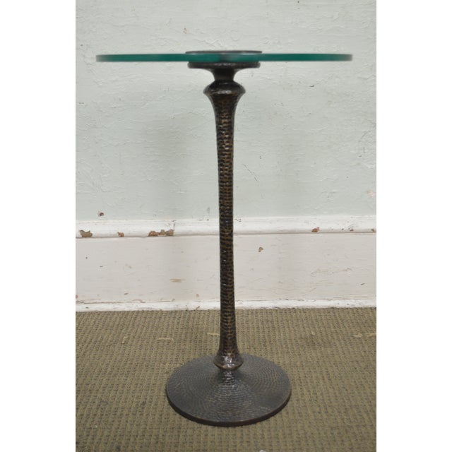 Hammered Brass Round Glass Top Pedestal Side Table Chairish