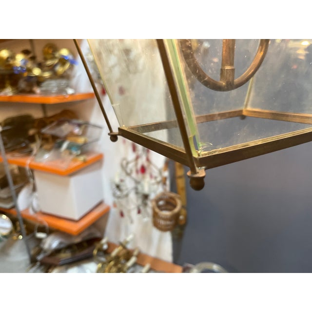 1940s Mid-Century Modern Italian Faceted Glass and Brass Pendant Lantern in the style of G. Ulrich, 1940s For Sale - Image 5 of 11