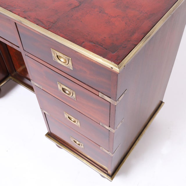 Antique English Campaign Leather Top Desk For Sale In West Palm - Image 6 of 10