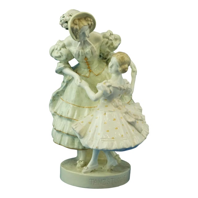 19th Century Art Nouveau Ceramic Sculpture of Dancing Girl & Mother by F. Gruber for Goldscheider, Austria For Sale