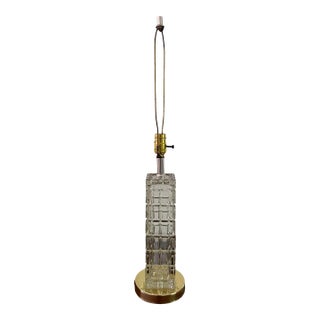 Vintage Portuguese Crystal Column Table Lamp - Faceted Stacked Block For Sale