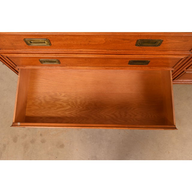 Baker Furniture Hollywood Regency Campaign Walnut Dresser or Credenza For Sale In South Bend - Image 6 of 12