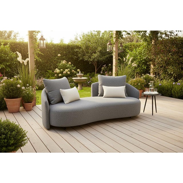 Serene Outdoor Modern Sofa - 83", Gray Bouclé All-Weather For Sale In Chicago - Image 6 of 9