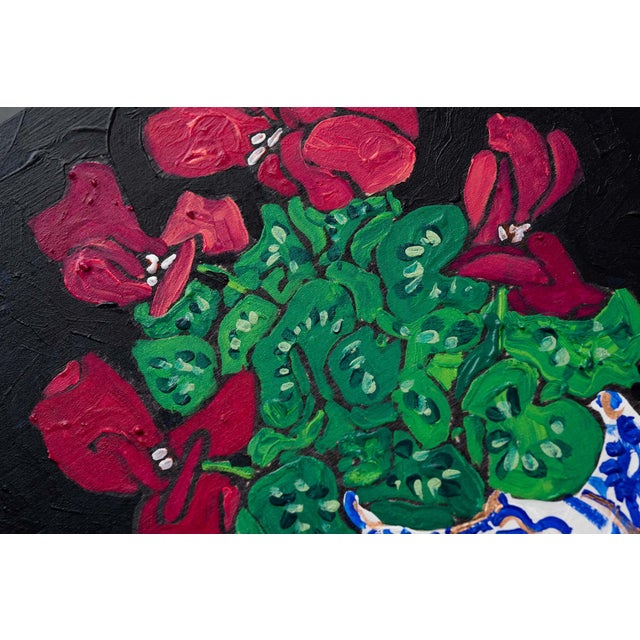 This 6x8 painting is part of a series of four I painted exploring a sweet fuchsia pink cyclamen plant that bloomed rather...