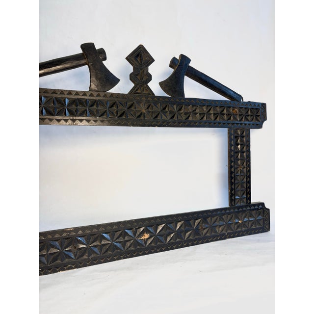 Rustic Antique Chip-Carved Tramp Art Frame Axe Motif For Sale - Image 3 of 11