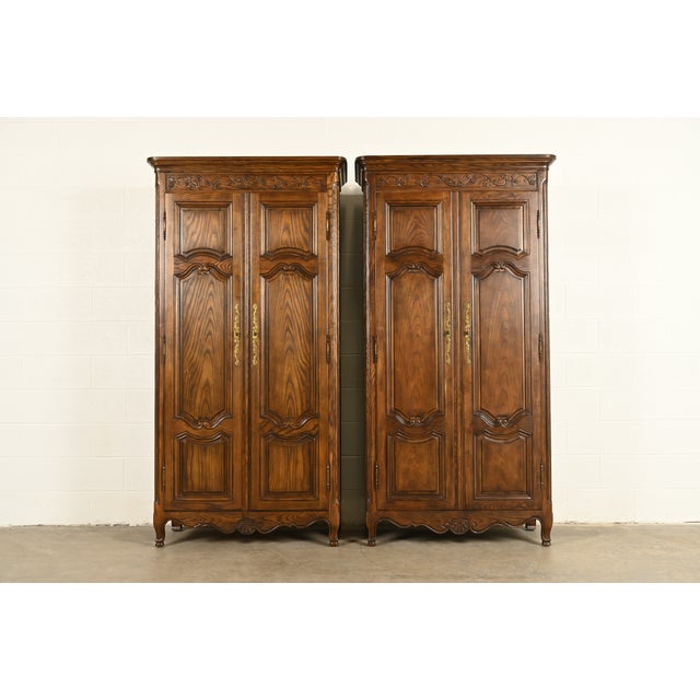 Baker Furniture French Provincial Louis XV Carved Oak Armoire Dresser or Linen Press For Sale - Image 17 of 18