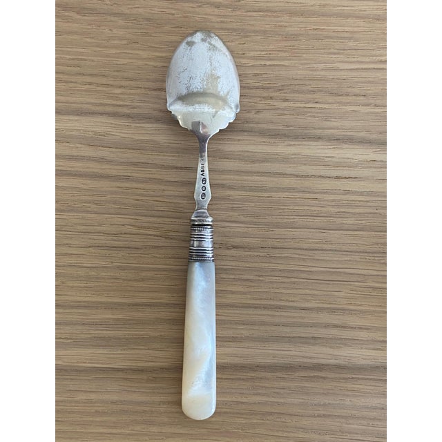 1930s Antique Mother‑of‑Pearl Spoon & Fish Knife Set With Victorian Scrollwork For Sale - Image 5 of 9