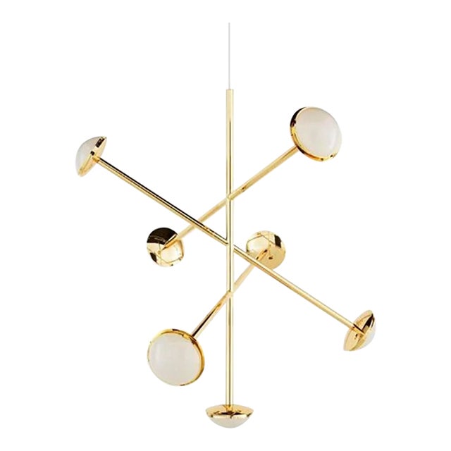 Tom Dixon Large Melt Chandelier Opal Glass/Gold Finish For Sale