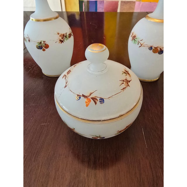 Glass Antique Baccarat Style Opaline Perfume Bottle Set- 3 Pieces For Sale - Image 7 of 8