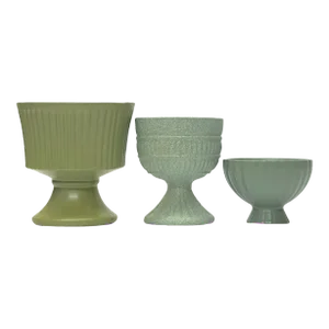 Olive Green Matte Ceramic Stemmed Planter Curation - Group of 3
