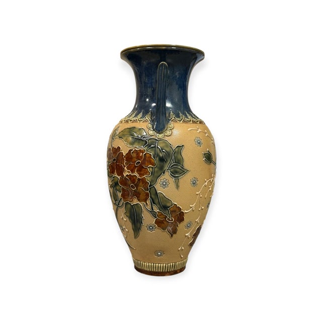 Beautiful antique Royal Doulton Lambeth stoneware vase, shape 6254, produced using the well-known Slater’s Patent textured...