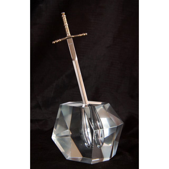 Vintage Cut Crystal Excalibur Sword in the Stone Desk Letter Opener
