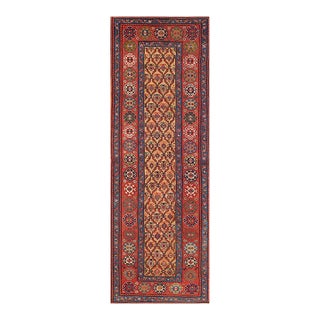 1880s Yellow Diamond Antique Nw Persian Rug 4'4" X 11'6" Handmade Wool Carpet For Sale