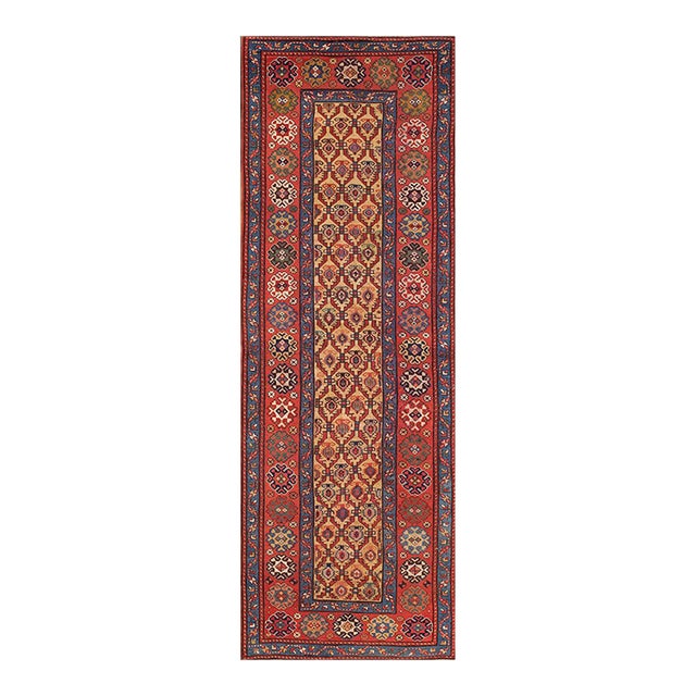 1880s Yellow Diamond Antique Nw Persian Rug 4'4" X 11'6" Handmade Wool Carpet For Sale