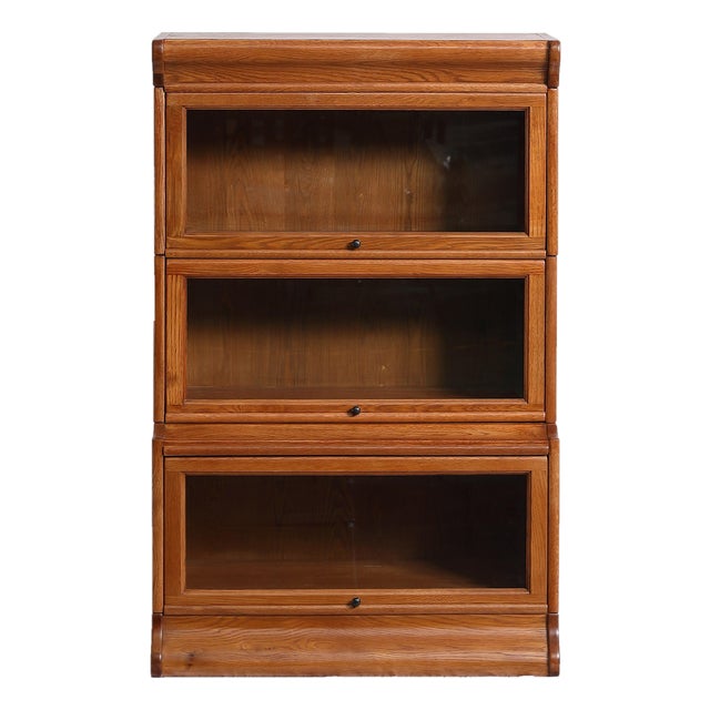Mission 3 Stack Oak Barrister Bookcase - Beveled Glass For Sale