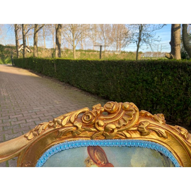 Gold 1970 French Louis XVI Gold Beech Velvet Settee - 1 Pc For Sale - Image 8 of 15