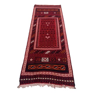 Large Wool Kilim Runner Rug in Red & Black For Sale