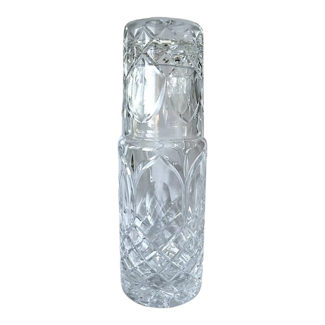 1990s Heavy Cut Glass Bedside Water Carafe & Tumbler Set in the Style of Ralph Lauren For Sale