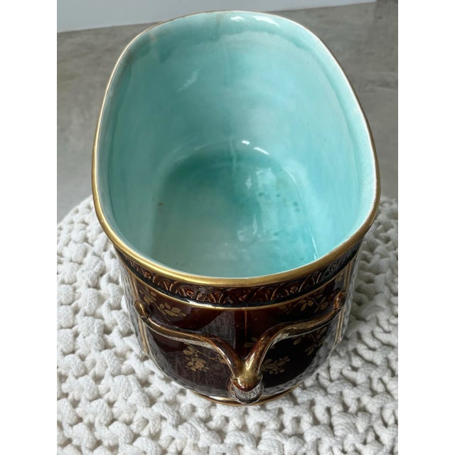 1800s French Choisy Le Roi Jardiniere With Hand-Painted Birds, Botanicals, and Gilt Detail For Sale - Image 11 of 12