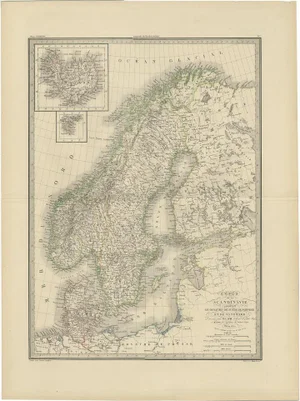 Antique Map of Scandinavia by Lapie, 1842