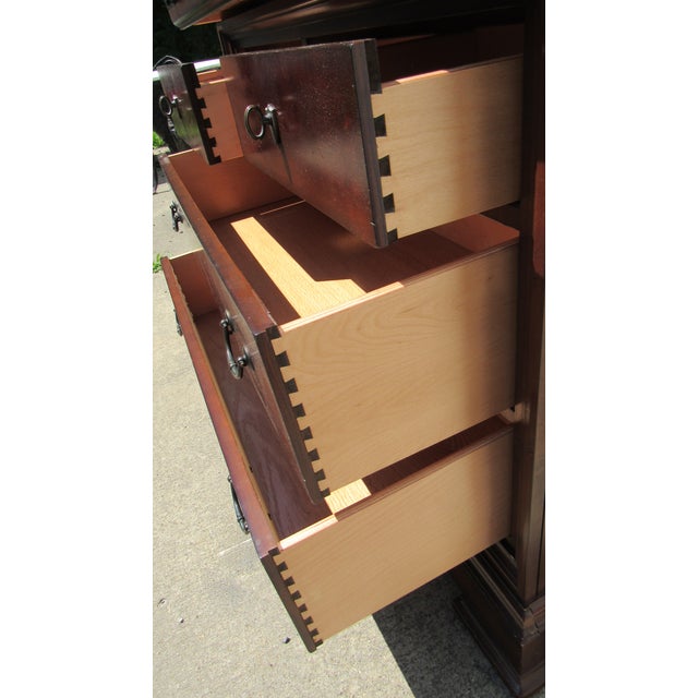 1980s Thomasville Cherry Marble Top Tall Chest Dresser Designer For Sale - Image 11 of 12