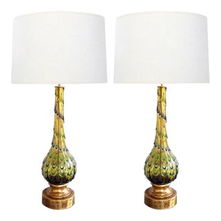 Pair of 1960's Murano Style Thumb-Print Drip Pattern Art Glass Lamps For Sale