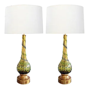 Pair of 1960's Murano Style Thumb-Print Drip Pattern Art Glass Lamps